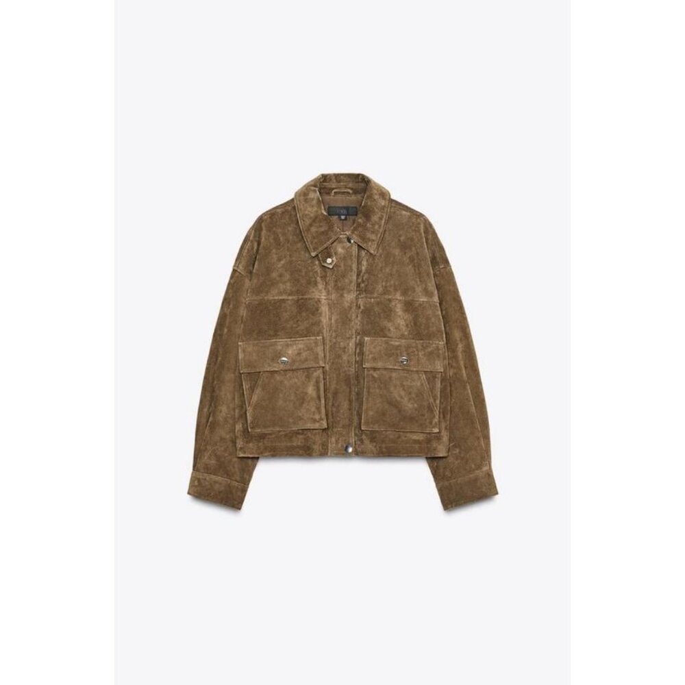 ZARA 100% LEATHER BOMBER JACKET - Picture 8 of 14